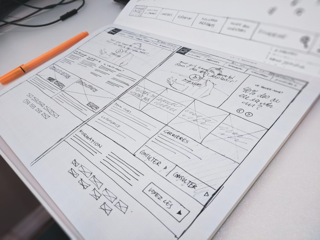 pad of paper with drawings of wireframes