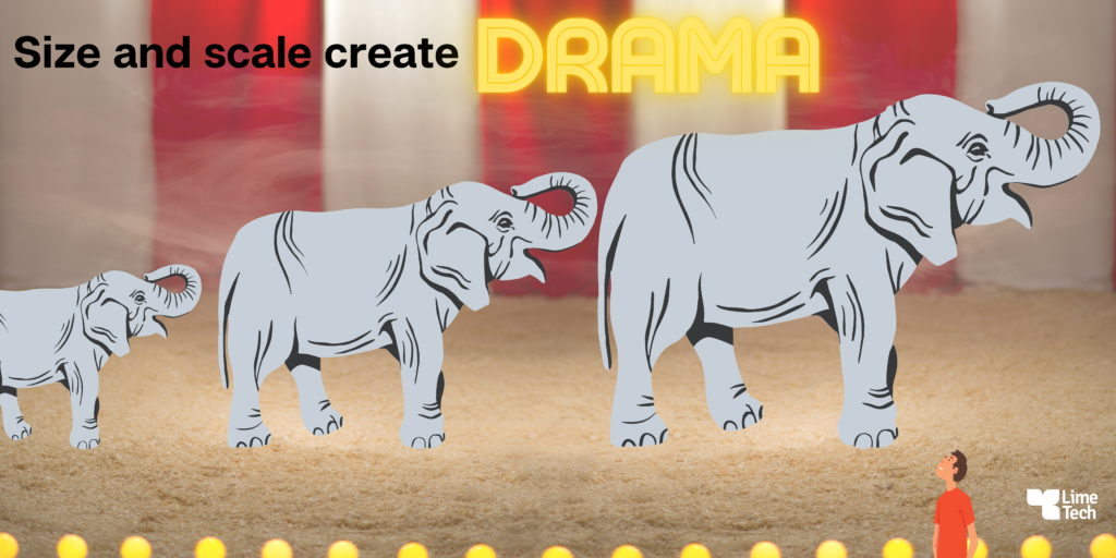 size and scale create drama with three elephants of increasing size