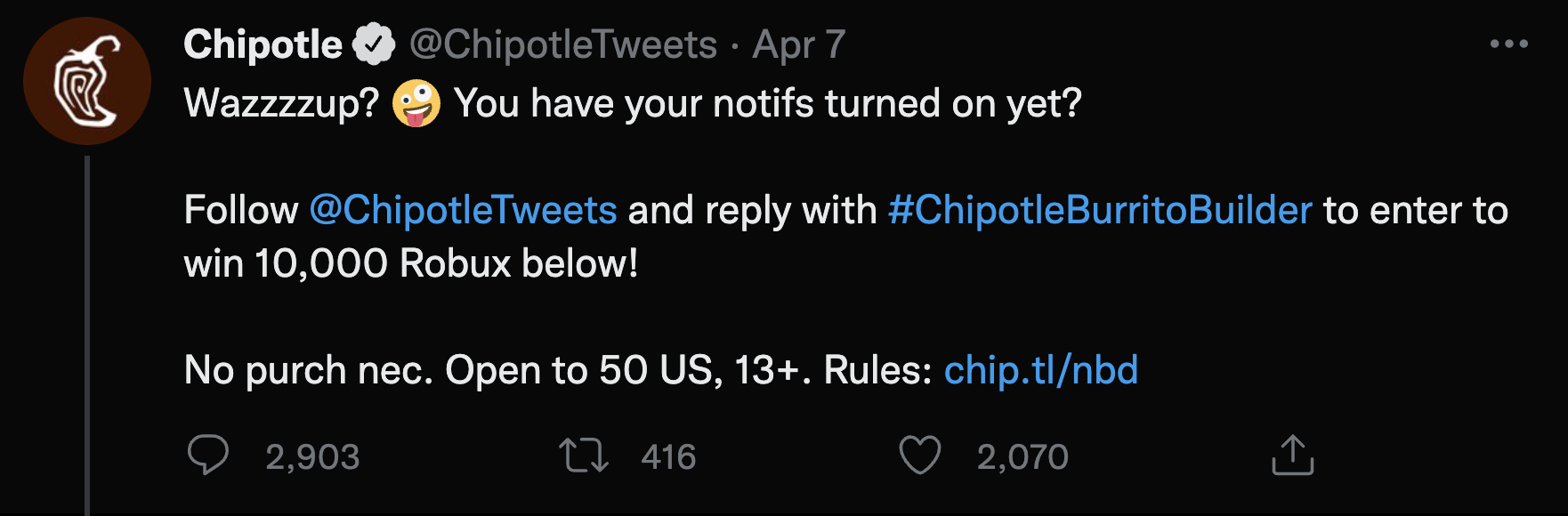Chipotle on Twitter screenshot