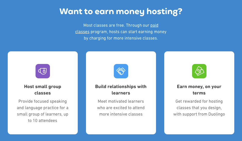 Duolingo screenshot with hosting information
