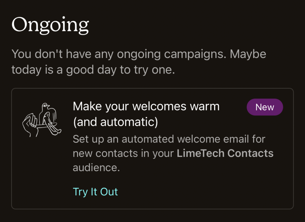 MailChimp screenshot talking about campaigns