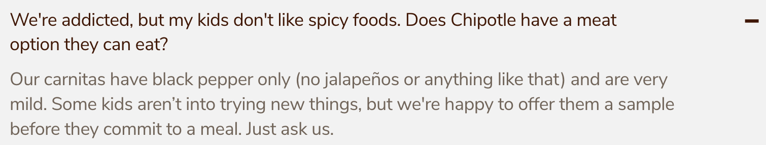 Chipotle FAQ screenshot