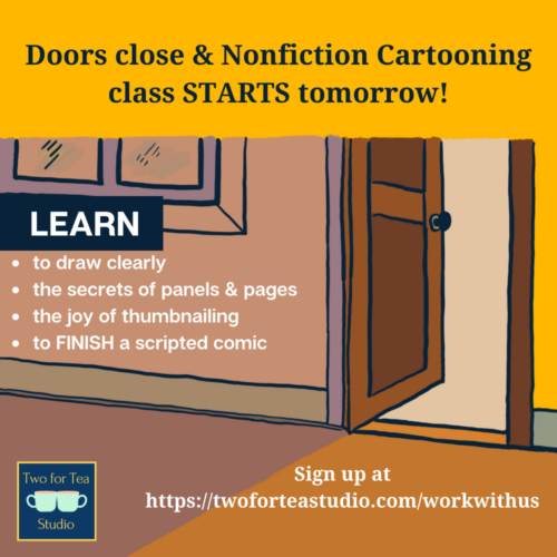 Comics class announcement design by Addie Kugler-Lunt based on a comic by J.D. Lunt